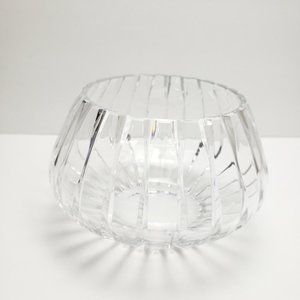 Vintage Ceska Czech Crystal Glass Rose Bowl Vase Vertical Lines Signed